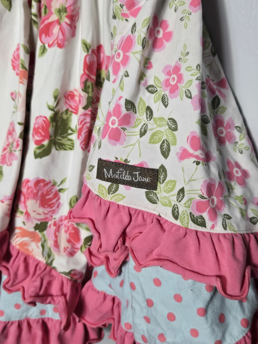 Matilda Jane Girls Striped Floral Ruffle Tiered Twirl Dress Shabby Chic Size 6